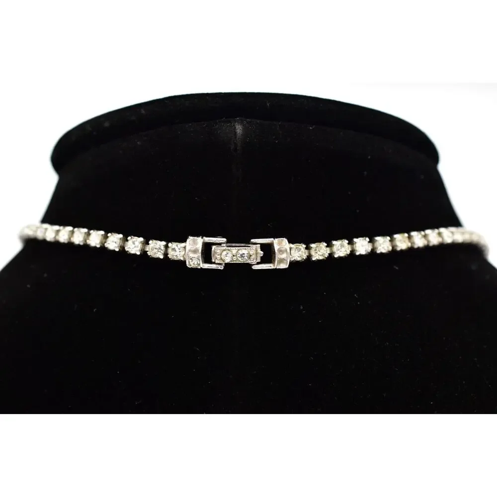 Ledo Vintage Crystal Collar Necklace Baguette Prong Rhinestone Signed 50s BinA17